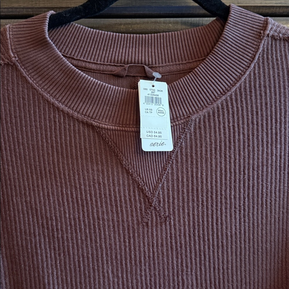 Aerie Ribbed Sweatshirt in Mauve